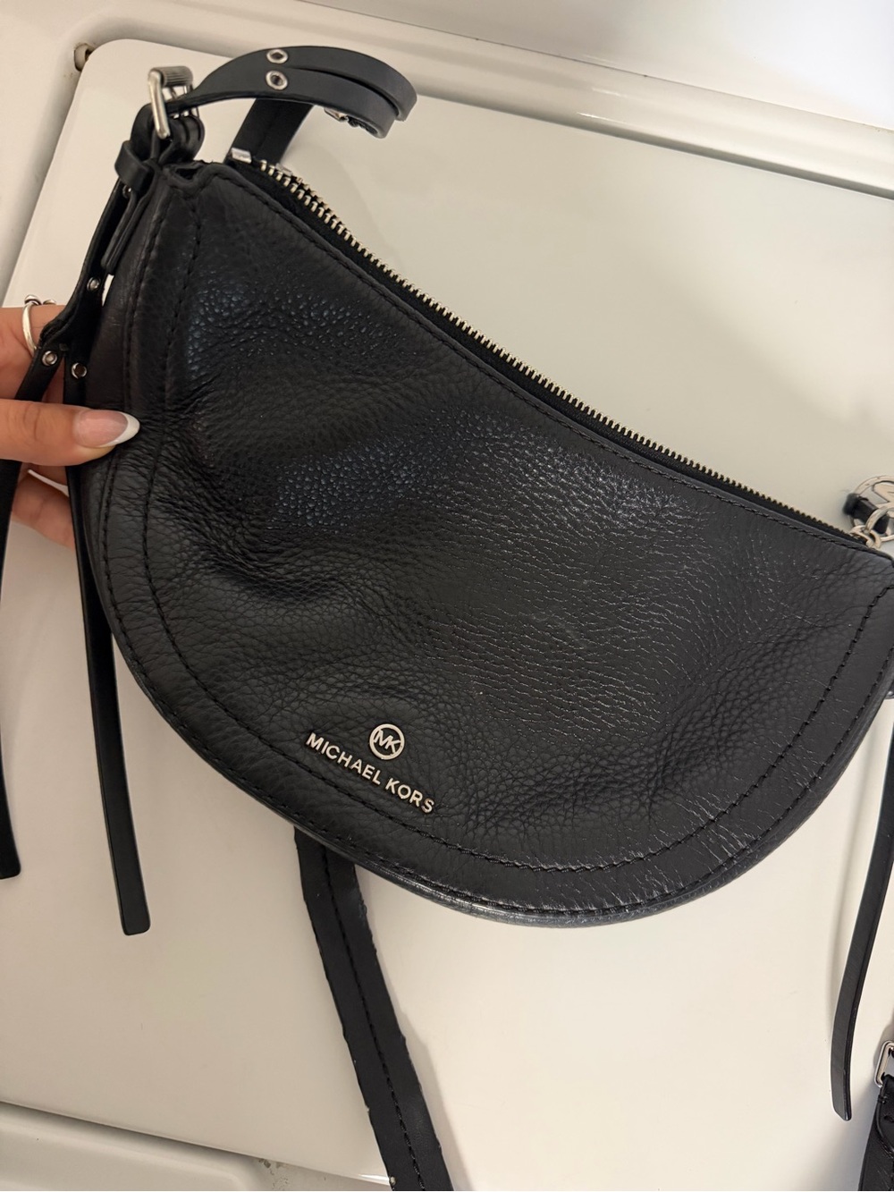 Michael Kors Black Pebbled Leather Crescent Crossbody